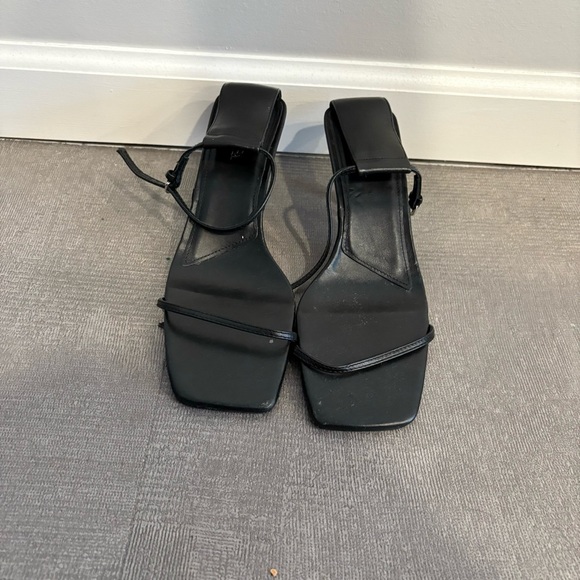 Zara Black Strappy Square Toe Heels Size 9 - Picture 1 of 9